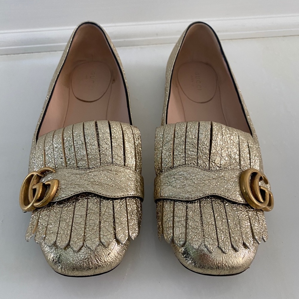 GUCCI Gold Marmont Fringe Ballerina Loafer Flats 8